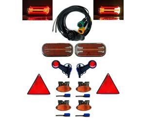MelTruck Kit Éclairage Remorque LED - Feux Arrière 6 Fonctions Clignotant Dynamique + Feux de Gabarit + Feux Latéraux + Câble 13 Broches 12V/24V E9