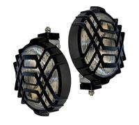 MelTruck Lot de 2 Phares Longue Portée H3 12V 24V, Phares Additionnels avec Grille de Protection, Kit Complet incl. 2x Ampoules H3 12V, Noir/Clair, Homologué E20, Réf 17.5, pour Camion, 4x4, Offroad