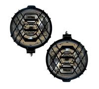 MelTruck Lot de 2 Phares Longue Portée H3 12V 24V, Projecteurs Additionnels avec Grille de Protection, Verre Clair/Noir, Homologué E20, Réf 17,5, pour Camion, Voiture, Tout-Terrain