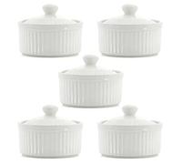 Meltset Lot de 5 ramequins en céramique de 155,9 g avec couvercles, passent au four, plats de cuisson en porcelaine pour soufflé, crème brûlée, gâteau de lave, desserts à la crème glacée, collations