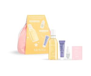 Melvita - Kit La Rayonnante - Huile Sèche Or Bio 50ml, Crème Velours 10ml et Sérum Global Intensif Nectar Sublime Fabriqué en France