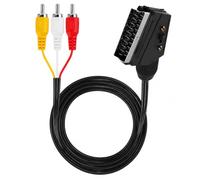 MELVORATIX Câble Péritel vers 3RCA Mâles de 1,5m, Adaptateur Audio-Vidéo Composite avec Commutateur IN/OUT pour Adultes, Téléviseur, DVD, VHS, Récepteur, Projecteur et Chaîne Hi-Fi