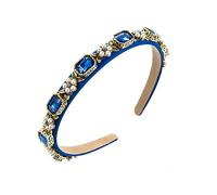 MELY Bandeau for Cheveux, Bandeau Vintage Simple en Perles serties de Diamants for Femmes, Bandeau décoratif for Cheveux pressés à Coupe Fine, café Clair(Blue)