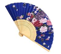 MELY Éventail à Main Pliable, Main Pliante d'été Vintage, Fleur à Main de Style Chinois for soirée dansante, Mariage, oraisons colorées à la Maison(Blue)