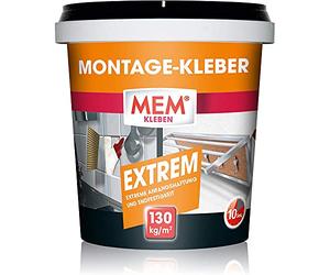 MEM Extrem Colle de montage, à dispersion, pâteuse, haute adhérence et résistance élevée, pour différents supports, sans solvant, avec spatule, boîte de 1 kg, blanche
