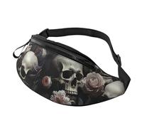 Mem Fashion Sac banane pour femme avec sangle réglable Motif fleurs et tête de mort Noir Taille unique, Noir , Taille unique
