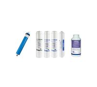Membrane 100 GPD + Pack de 4 filtres en ligne + Désinfectant. Pack composé de 1 Sédiment, 1 GAC Carbon, 1 Block Carbon et 1 Coconut Post Filter. Babagua.