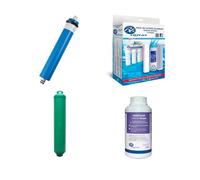 Membrane 75 GPD + Pack 3 Filtre Osmose + Postfiltre Reminéralisant + Assainisseur. Pack composé de 1 sédiment, 1 charbon GAC et 1 bloc de charbon. Babagua.