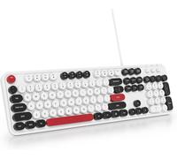 Membrane Keyboard,Round Keyboard,104 Keys,Retro Wired Keyboard Full Size USB for PC/Win/Mac/Computer (American QWERTY).[H17]