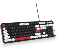 Membrane Keyboard,Round Keyboard,104 Keys,Retro Wired Keyboard Full Size USB for PC/Win/Mac/Computer (American QWERTY).[H16]