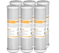 Membrane Solutions Filtre à eau en charbon actif 10"x 2,5", compatible avec le système de filtration domestique sous évier et sur le comptoir, filtration du goût, élimination du chlore, 6 Pack