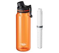 Membrane Solutions Gourde filtrante eau survie, 1L avec cartouche filtrante ACF et UF, capacité de 4000 L, Précision de 0,1 μm, élimine 99,9999% des E.Coli, sans BPA, Camping, Voyage, Orange