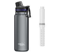 Membrane Solutions Gourde filtrante eau survie, 1L avec cartouche filtrante ACF et UF, capacité de 4000 L, Précision de 0,1 μm, élimine 99,9999% des E.Coli, sans BPA, Camping, Voyage, Gris