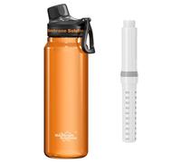 Membrane Solutions Gourde filtrante eau survie, 1L avec cartouche filtrante ACF et UF, capacité de 4000 L, Précision de 0,1 μm, élimine 99,9999% des E.Coli, sans BPA, Camping, Voyage, Orange