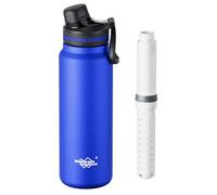 Membrane Solutions Gourde filtrante eau survie, 900 ml(32oz) Bouteille avec cartouche filtrante ACF et UF, capacité de 4000 L, Précision de 0,1 μm, élimine 99,9999% des E.Coli, Camping, Voyage, Bleu