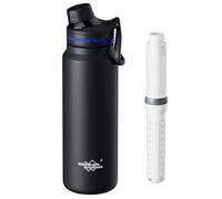 Membrane Solutions Gourde filtrante eau survie, 900 ml(32oz) Bouteille avec cartouche filtrante ACF et UF, capacité de 4000 L, Précision de 0,1 μm, élimine 99,9999% des E.Coli, Camping, Voyage, Noir