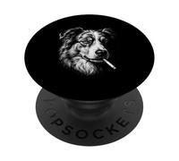 Mème Amusant de Chien fumant Une Cigarette de Berger américain Miniature PopSockets PopGrip Adhésif
