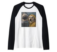 Meme d'attaque de Requin et Chien Labrador drôle, Vintage Manche Raglan