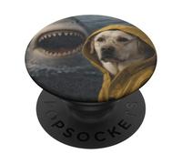 Meme d'attaque de Requin et Chien Labrador drôle, Vintage PopSockets PopGrip Adhésif