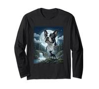 Mème de Boston Terrier Howling to The Moon Funny Dog Lover Manche Longue
