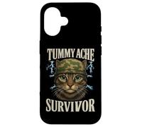 Mème de chat survivant aux maux de ventre avec inscription amusante Coque pour iPhone 16