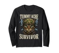 Mème de chat survivant aux maux de ventre avec inscription amusante Manche Longue