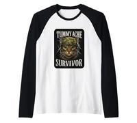 Mème de chat survivant aux maux de ventre avec inscription amusante Manche Raglan