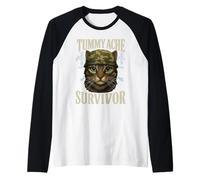 Mème de chat survivant aux maux de ventre avec inscription amusante Manche Raglan