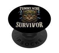 Mème de chat survivant aux maux de ventre avec inscription amusante PopSockets PopGrip Adhésif