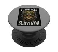 Mème de chat survivant aux maux de ventre avec inscription amusante PopSockets PopGrip Adhésif