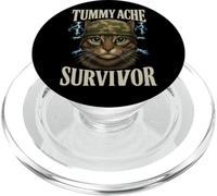 Mème de chat survivant aux maux de ventre avec inscription amusante PopSockets PopGrip pour MagSafe