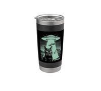 Mème de science-fiction rétro Funny Cat UFO Alien Abduction Gobelet isotherme en acier inoxydable double paroi