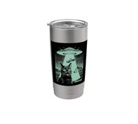Mème de science-fiction rétro Funny Cat UFO Alien Abduction Gobelet isotherme en acier inoxydable double paroi