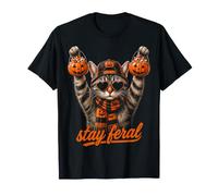 Mème d'halloween Amusant Halloween Stay Feral Cat T-Shirt