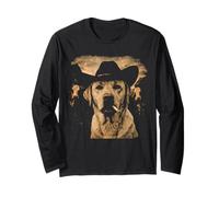 Meme drôle de Chien Cow-Boy Labrador Retriever fumant Une Cigarette Manche Longue