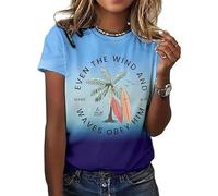 Même le vent et les vagues lui obéissent chemise chrétienne vers la Bible chrétienne T-shirt à manches courtes pour l'été T-shirt de loisirs pour femme, bleu foncé, XXL