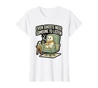 Même Les fantômes Ont Besoin de Quelqu'un pour Le Confort de l'humour Paranormal T-Shirt Graphique avec Valeur, Femme, Blanc, XS