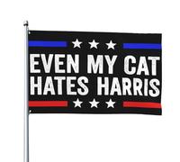 Même mon chat déteste Harris ! Drapeau anti-Kamala Harris 120 x 180 cm, résistant aux UV et à la décoloration, avec œillets, pour jardin ou cour extérieure.