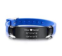 MeMeDIY 13mm Large Bracelet Silicone Réglable Sport Nom Poignet ID Tag Identification Bracelet Personnalisé pour Hommes Femmes Enfants en Acier Inoxydable - Gravure Personnalisée (Bleu Couleur)