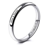 MeMeDIY 3mm Ton d'argent Acier Inoxydable Anneau Bague Bague Mariage Amour Taille 67 - Gravure personnalisée