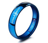 MeMeDIY 5mm Bleu Acier Inoxydable Anneau Bague Bague Mariage Amour Taille 70 - Gravure personnalisée