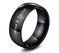 MeMeDIY 8mm Noir Acier Inoxydable Anneau Bague Bague Mariage Amour Taille 72 - Gravure personnalisée