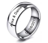MeMeDIY 8mm Ton d'argent Acier Inoxydable Anneau Bague Bague Mariage Amour Taille 70 - Gravure personnalisée