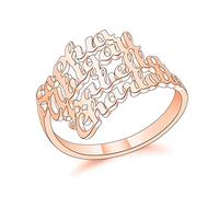 MeMeDIY Bague avec Noms Personnalisés pour Femme, 1-4 Noms d'enfants, Bague en Argent Sterling avec Plaqué Or, Plaqué Or Rose, Cadeau pour Maman Épouse (4 Noms, Taille 56.5)
