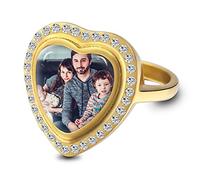 MeMeDIY Bague Coeur Personnalisable avec Photo pour Femme Acier Inoxydable Argent/Or/Or Rose Bagues de Promesse pour Couples Fantaisie Bijoux Femme Personnalisé Cadeaux Anniversaire (Or Taille 55)