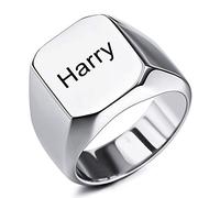 MeMeDIY Bague de chevalière de monogramme initiale gravée sur mesure pour les hommes des hommes de garçons en acier inoxydable, paquet avec des ajusteurs de taille de bague (Argent Couleur, Taille 64)