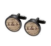 MeMeDIY Bouton de Manchette Homme Livré Avec un Coffret Cadeau en Bois Sculpté Boutons de Manchette Personnalisés en Chêne Noyer ou Cerisier Cadeaux pour Pères Maris et Garçons D'honneur -A2