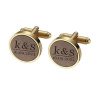 MeMeDIY Bouton de Manchette Homme Livré Avec un Coffret Cadeau en Bois Sculpté Boutons de Manchette Personnalisés en Chêne Noyer ou Cerisier Cadeaux pour Pères Maris et Garçons D'honneur -C3