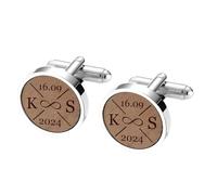 MeMeDIY Bouton de Manchette Homme Livré Avec un Coffret Cadeau en Bois Sculpté Boutons de Manchette Personnalisés en Chêne Noyer ou Cerisier Cadeaux pour Pères Maris et Garçons D'honneur -B1