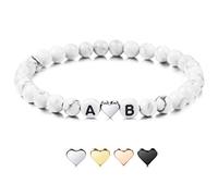 MeMeDIY Bracelet Initial Personnalisé Gravé Lettre Perle pour Copain Copines Couples Femmes Hommes Cheville Personnalisée Noir Agate Naturelle Blanc Turquoise avec Coeur À La Main